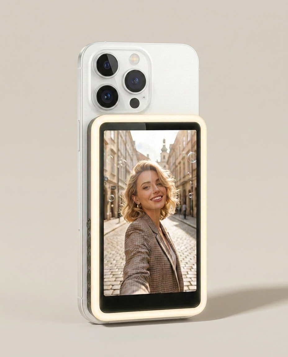 Fliq Selfie Monitor Studio Pro front view built-in selfie light