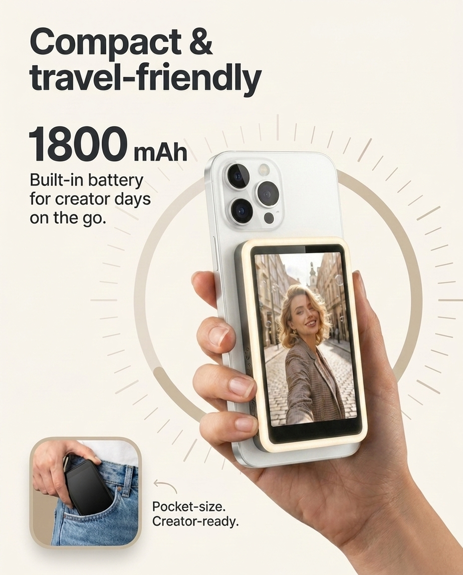 Fliq Selfie Monitor Studio Pro mounted on tripod solo filming setup