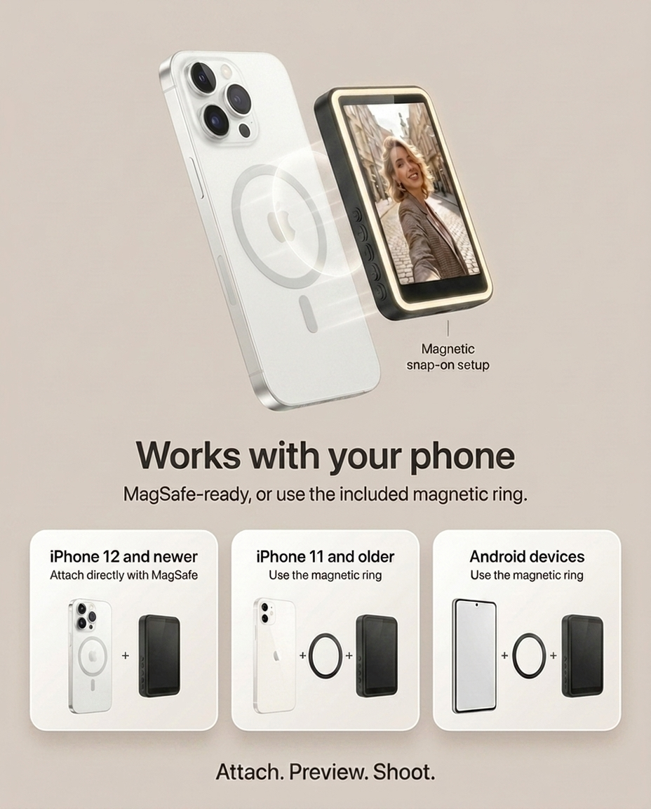 Fliq Selfie Monitor Studio Pro built-in speaker connectivity ports detail