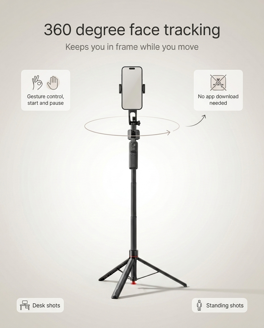 Fliq Face Tracking Tripod 360 degree horizontal rotation tracking head