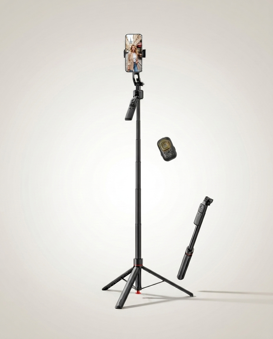 Fliq Face Tracking Tripod front view auto-open extended standing height